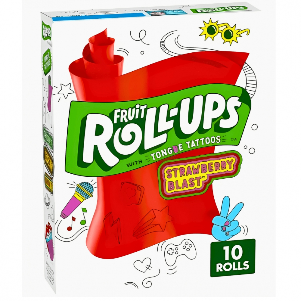 Fruit Roll-Ups Strawberry Blast 141g gir en søt og fruktig smak av jordbær i et morsomt, rullbart godteri. Perfekt for en leken og smakfull snacksopplevelse!