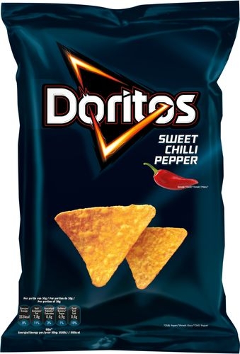 Doritos Sweet Chilli 44g kombinerer sprø tortillachips med en balansert smak av søt chili. Perfekt for en smaksrik snack med et hint av krydder!