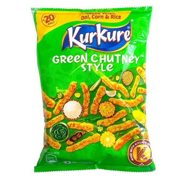Oppdag Kurkure Green Chutney Style, en spennende blanding av pikant grønn chutney og knasende crunch.