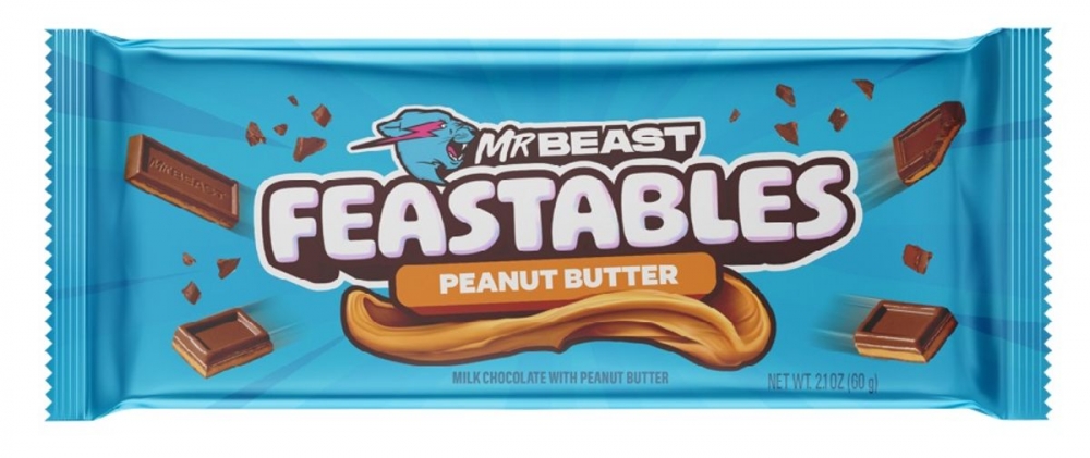 MrBeast Feastables Peanut Butter 60g kombinerer kremet peanøttsmør og rik sjokolade i en smakfull bar laget med få, naturlige ingredienser.