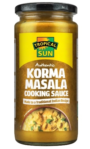 Tropical Sun Korma Masala Sauce er en mild og kremet saus med kokos, nøtter og aromatiske krydder – perfekt for å lage en klassisk korma raskt og enkelt hjemme.