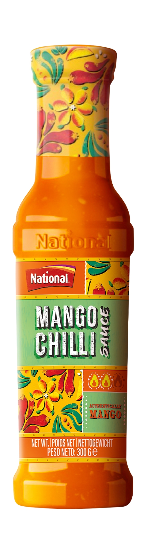 National Mango Chilli Sauce kombinerer sødmen fra mango med et krydret kick av rød chili, balansert med eddik og aromatiske krydder. Perfekt for å gi en eksotisk og pikant smak til dine favorittretter.