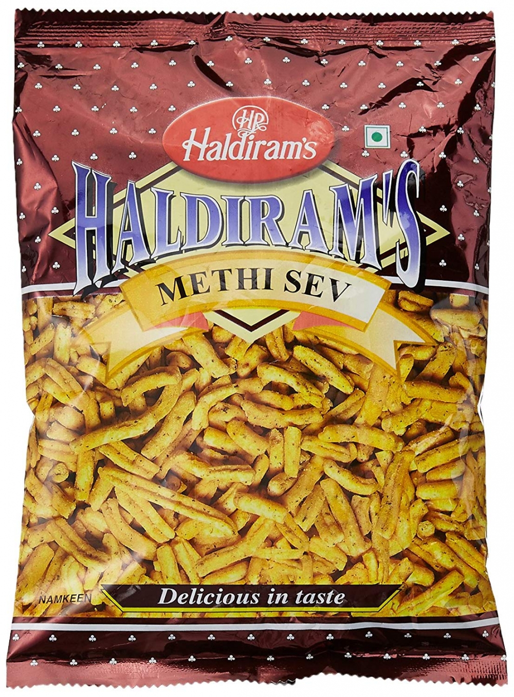 Haldirams Methi Sev er en smaksrik indisk snacksopplevelse med delikat balanse av krydder og aroma.