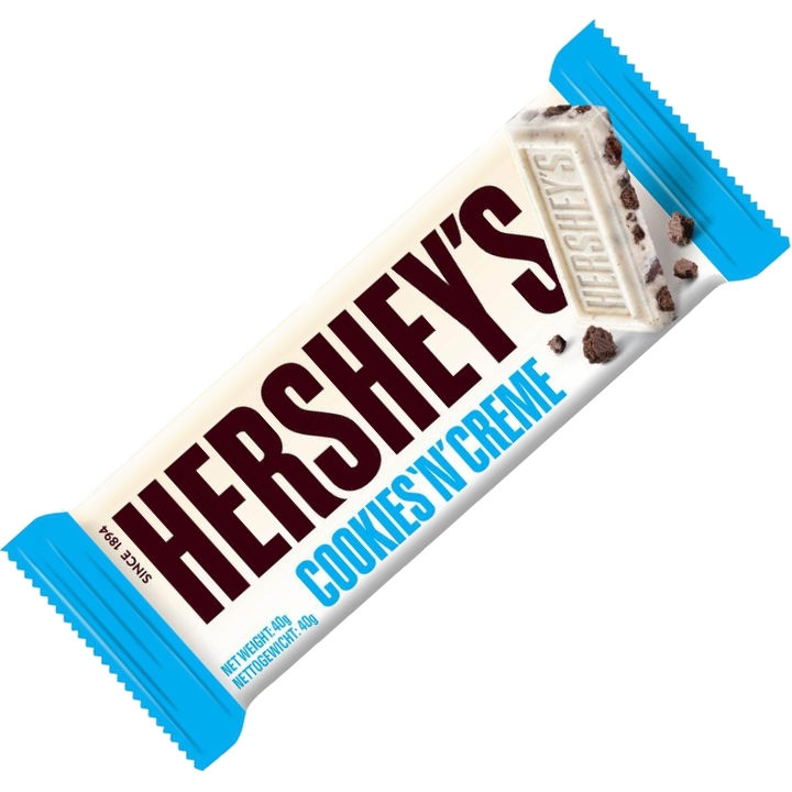 HERSHEY'S Cookies 'N' Cream er en herlig kombinasjon av kremet hvit sjokolade og knasende sjokoladebiter. Perfekt for deg som elsker en balansert blanding av søtt og sprøtt!